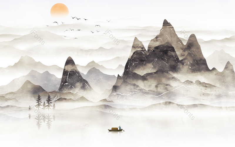 复古中国风手绘风景山水插画背景设计,插画/手绘图,插画/手绘图库,插画/手绘图下载,插画/手绘